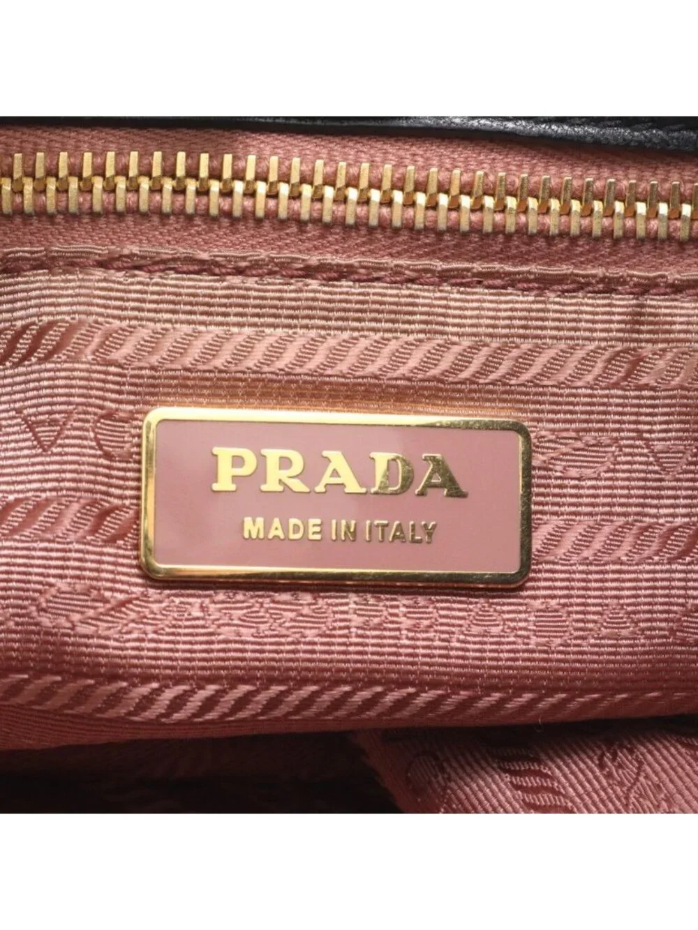 Prada Tessuto Nylon Ribbon Motif Leather Tote Shoulder Black